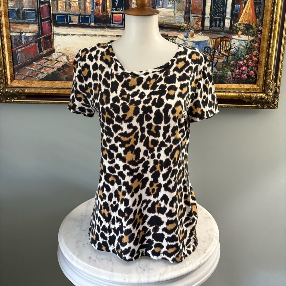 J. Crew Vintage Cotton Short Sleeve Tee Shirt in Leopard Print Size S